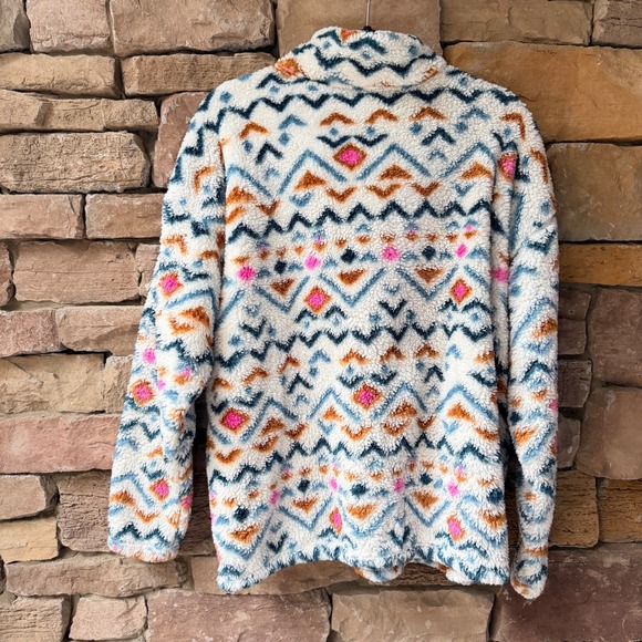 Eddie Bauer XXL Women Sherpa Fleece 1/4 Zip Aztec Geometric Pullover Sweatshirt - Picture 3 of 11